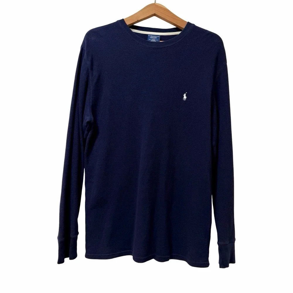 Polo Ralph Lauren Sleepwear Waffle Thermal Crew Neck Shirt Mens Size L Navy Cozy